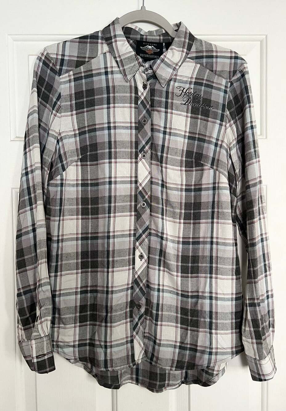 Harley Davidson Black White Plaid T-Shirt Buttoned Shirt - size Small